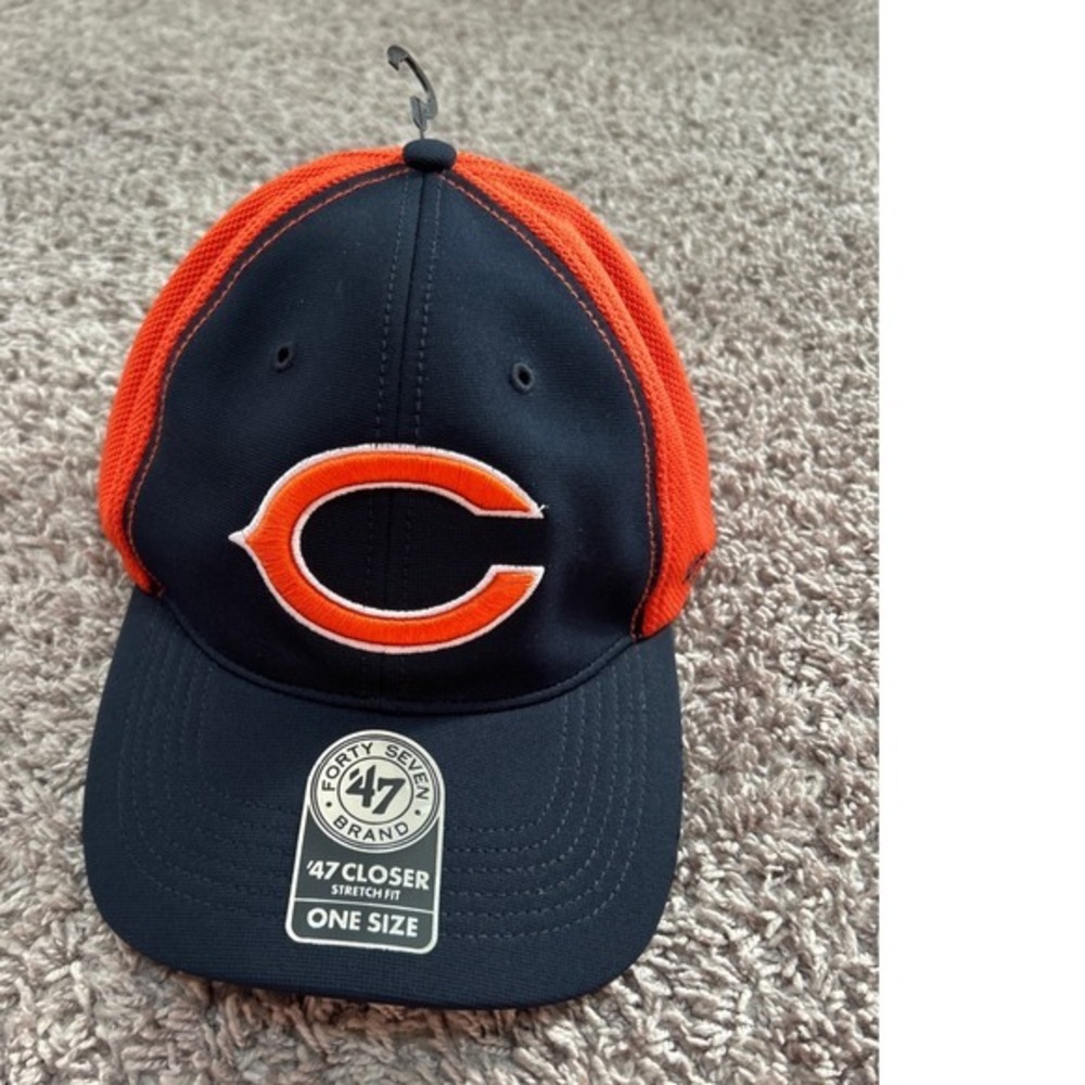 Chicago Bears 47 Brand Closer‎ Stretch Fit Hat NFL Orange Navy One Size